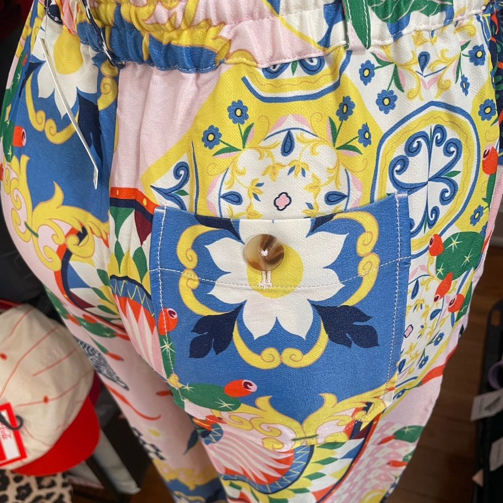 Maeve by Anthropology Patterned Pants with Button Detail